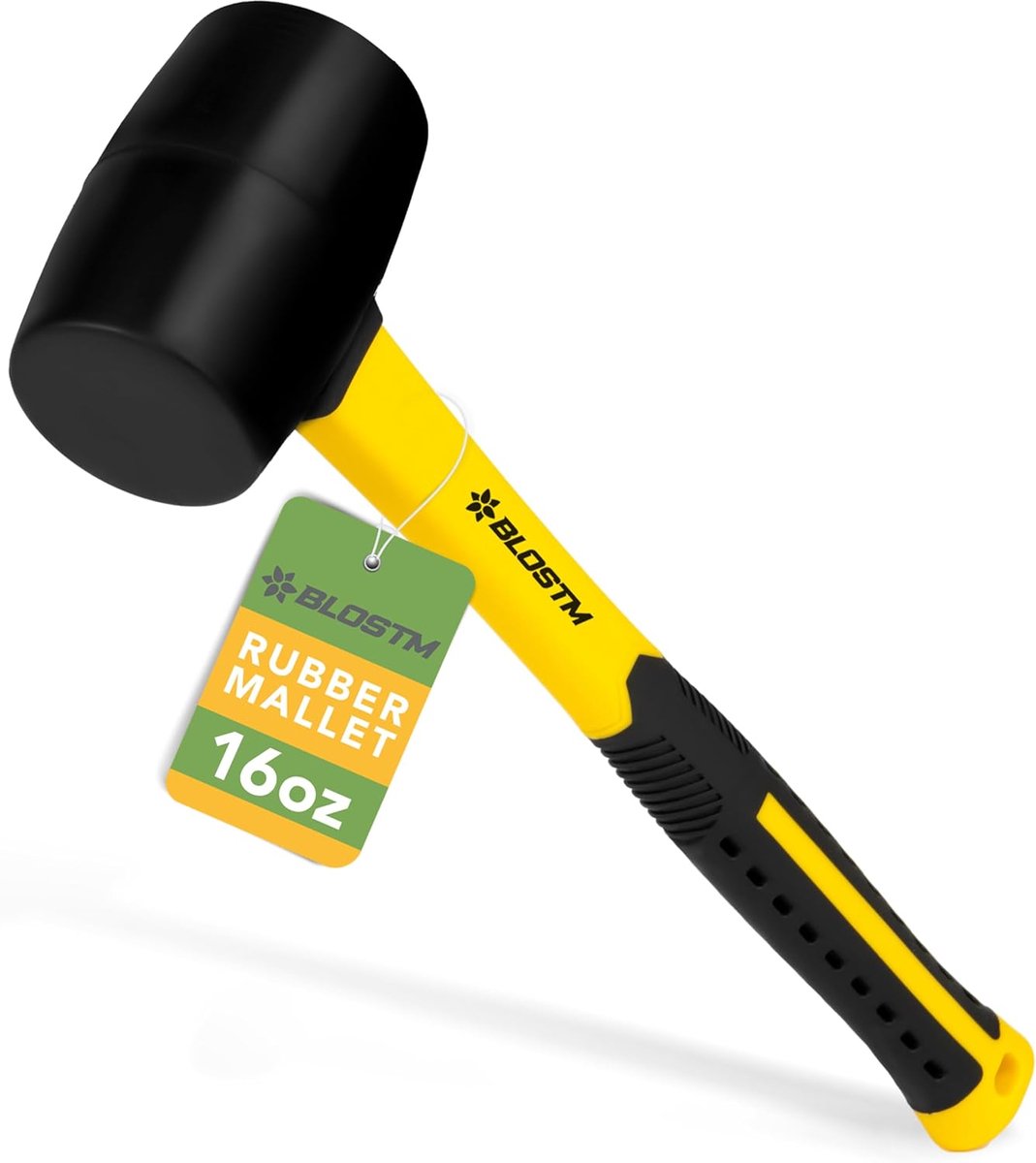 Robuuste rubberen hamer - 16 oz. massief rubberen hamerhamer voor platen - metselen - tentharingen - tegels - bestrating - 32 cm (laat geen sporen achter) met antislipgreep (16 oz)