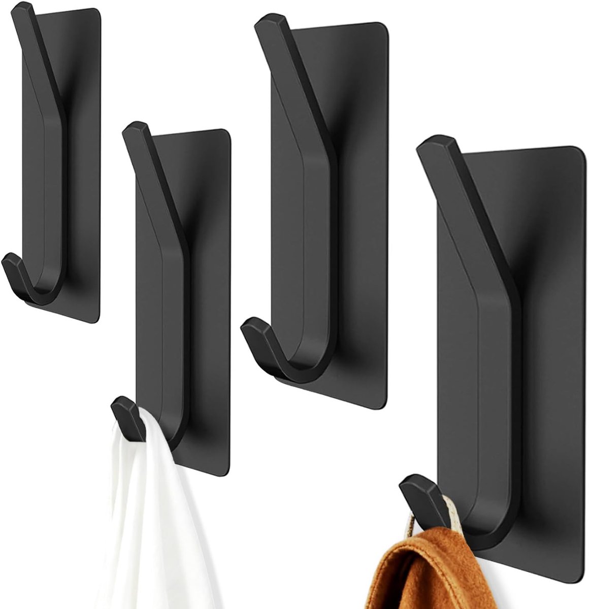 Bobypet - Zelfklevende haken - RVS dubbele kledinghaken - Set van 4 - Voor handdoeken, rugzakken en accessoires - Voor badkamer, slaapkamer en keuken - 8*2.8cm - Zwart
