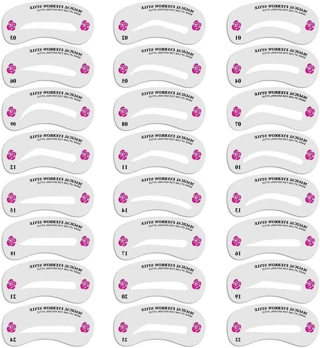 Wenkbrauw Stencils Set - Make-up Tool - Snel Wenkbrauwen Vormen - 24 Verschillende Vormen - 10 x 5 cm - Wit