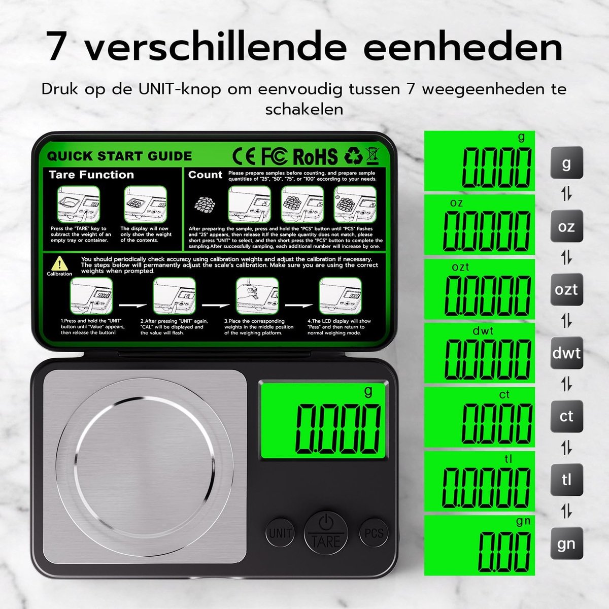 Microweegschaal - Zilver - 50 g Maximaal Draagvermogen - Digitale Precisieweegschaal met Kalibratiegewicht - Voor Nauwkeurig Wegen
