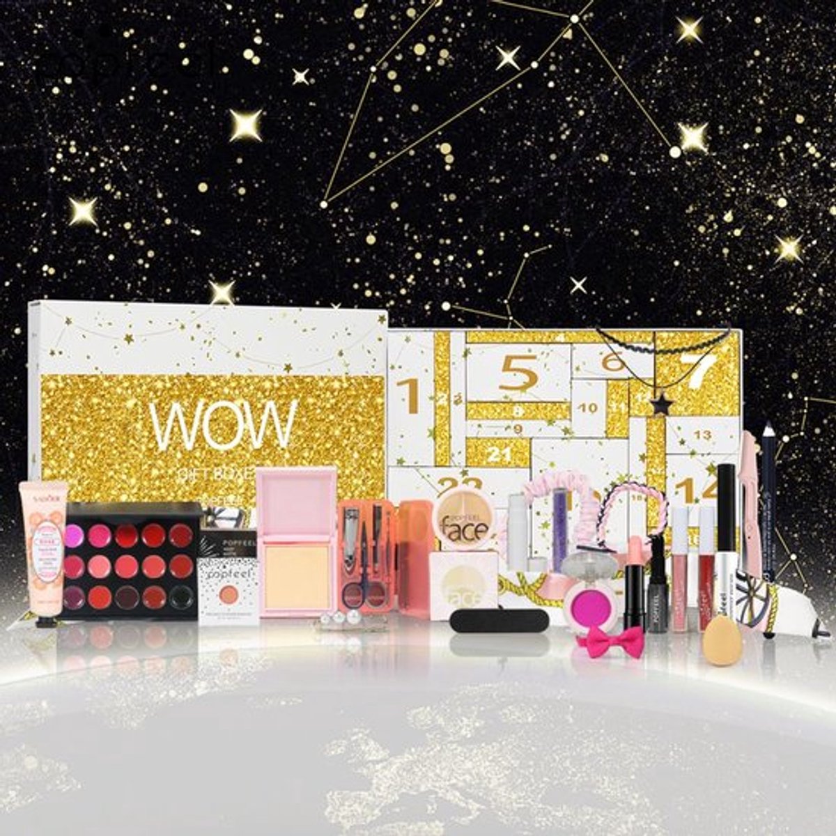 Makeup Adventskalender 2025, Kerstmis 24 dagen aftelkalender Make-up cadeauset, Kerstmis individuele geschenkdoos Kalender voor vrouwen Complete set (A)