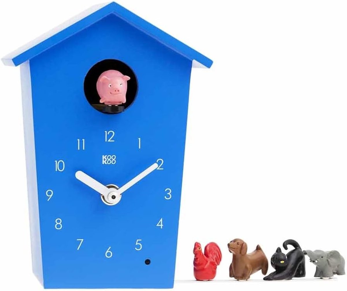 Moderne koekoeksklok - Blauw - 16,4 x 11,3 x 8,8 cm - MDF Hout - Interactieve Wandklok met Natuurgeluiden