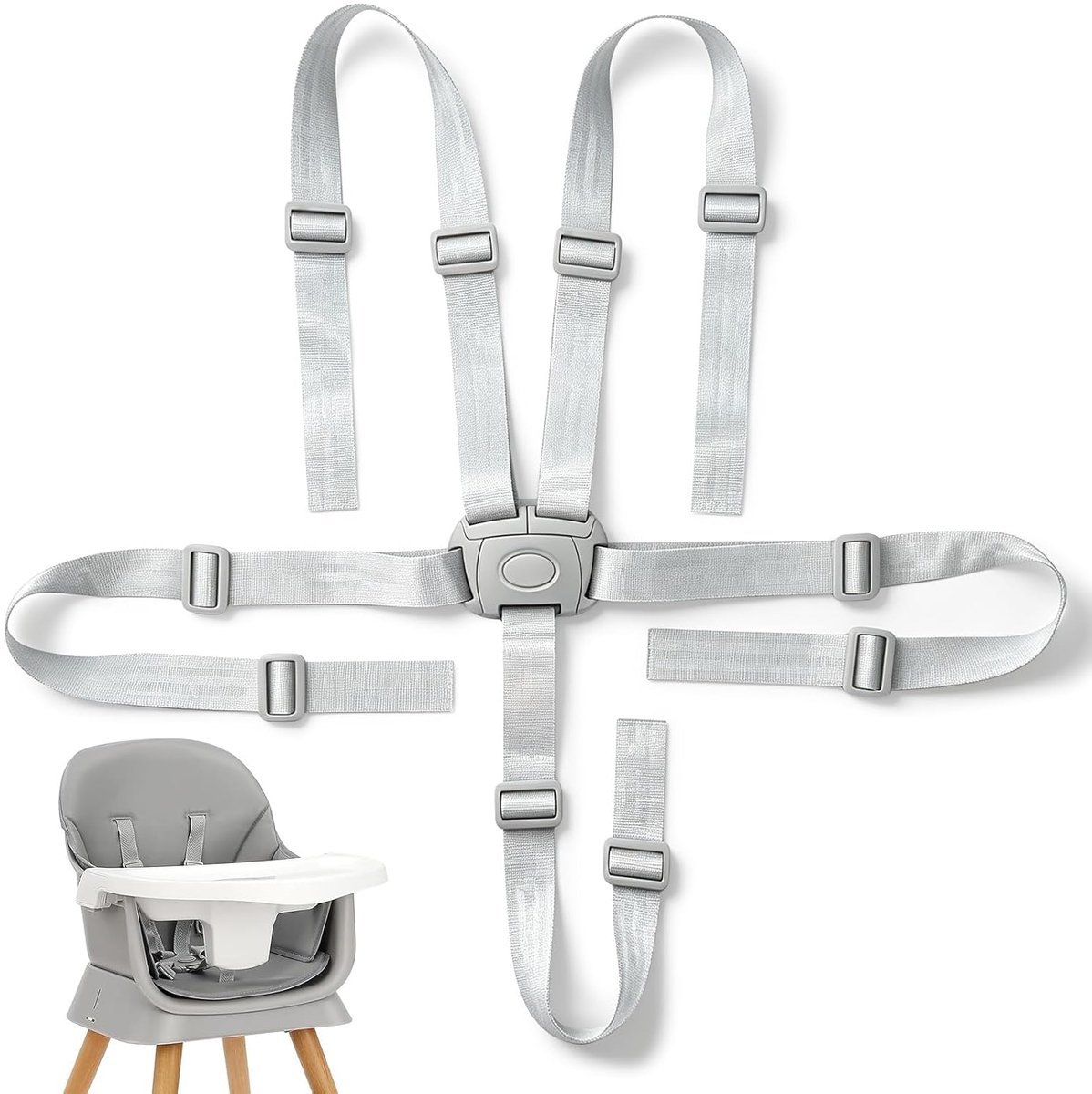 Kinderstoelgordel - kinderwagengordel - veiligheidsgordel voor kinderstoel - 5-puntsgordel - accessoires voor kinderstoel - geschikt voor kinderstoelen en kinderwagens - grijs - 2,5 cm breed - schouderriem 70 cm - heupriem 60 cm - kruisriem 50 cm