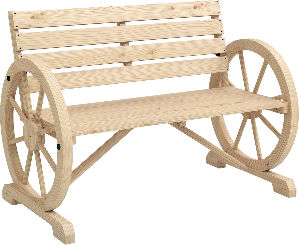 Tuinbank - wagenwielontwerp - voor 2 personen - naturel hout - donkerbruin - 105 - 5 x 56 x 79 cm - naturel