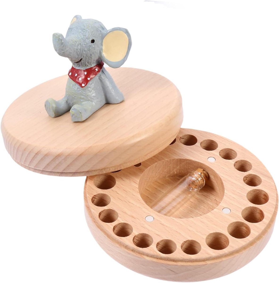 Babytanden Doos - Melktandjes Bewaardoos - Herinneringen Bewaren - Met Datumkaartjes - 10.5 x 10.5 x 3.8 cm - Houtkleur