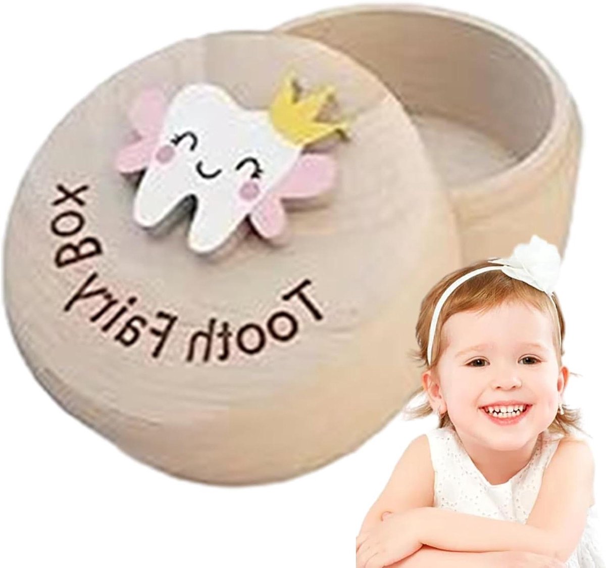 Tandendoosje Hout - Melktand Bewaardoos - Baby Aandenken - Leuk Gesneden Design - Niet gespecificeerd - Houtkleur