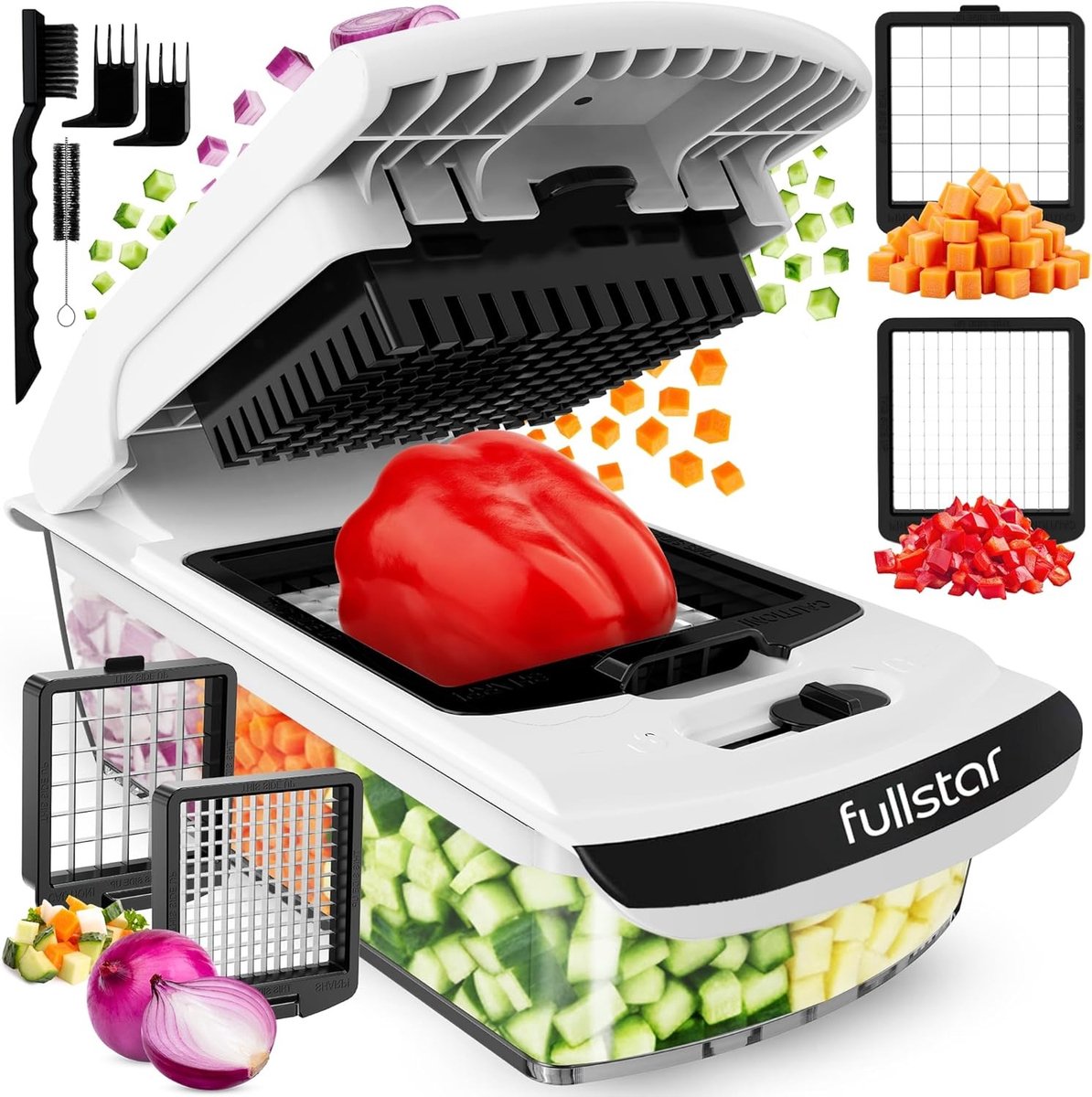 Elektrische groentesnijder - Wit - PRO 2-en - Handmatige Multihakker met Roestvrijstalen Messen - Voor Keuken en Meal Prep