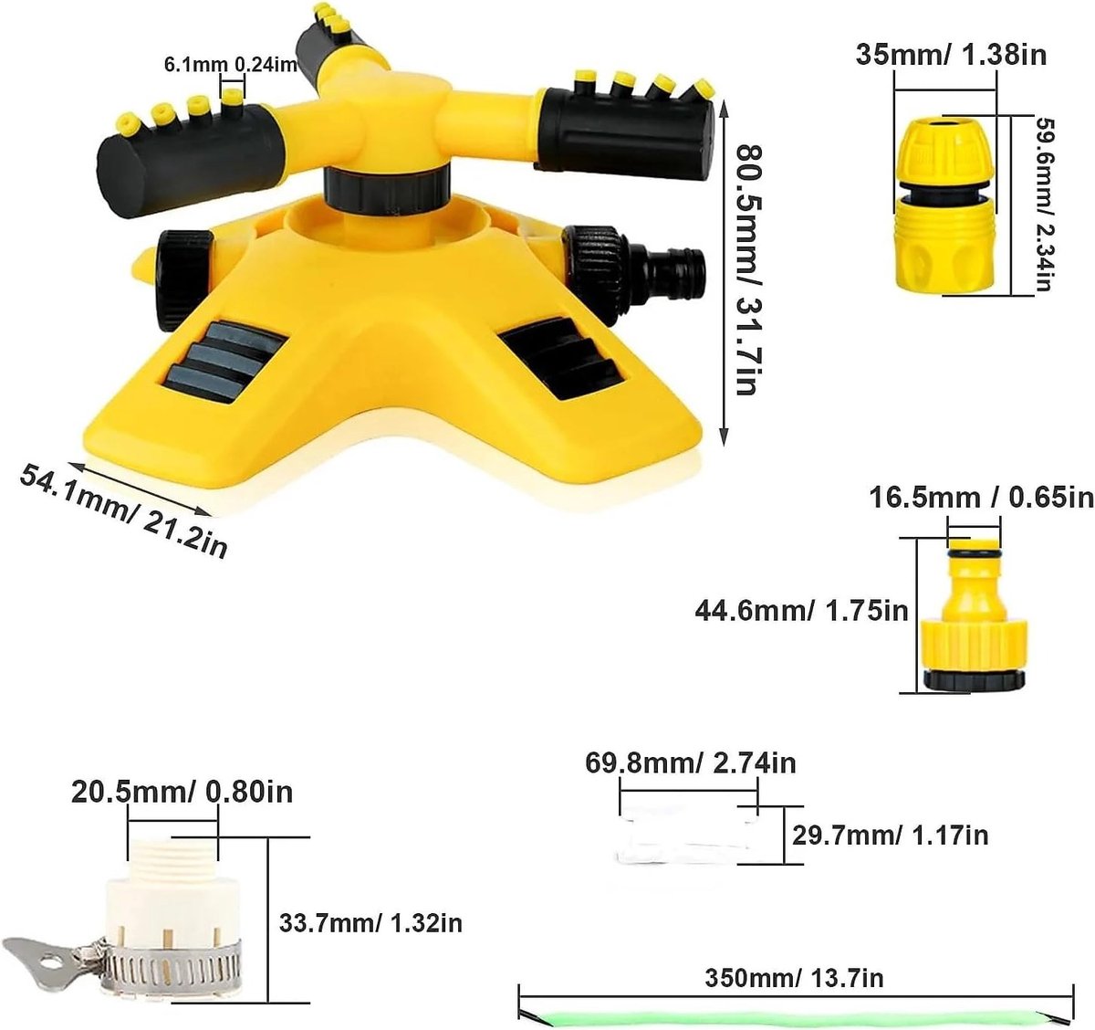 Automatische 360° rotatiesproeier voor tuinirrigatie met 12 sproeikoppen, ideaal voor gazon, bloembedden en landschapsonderhoud, bereik tot 10 meter