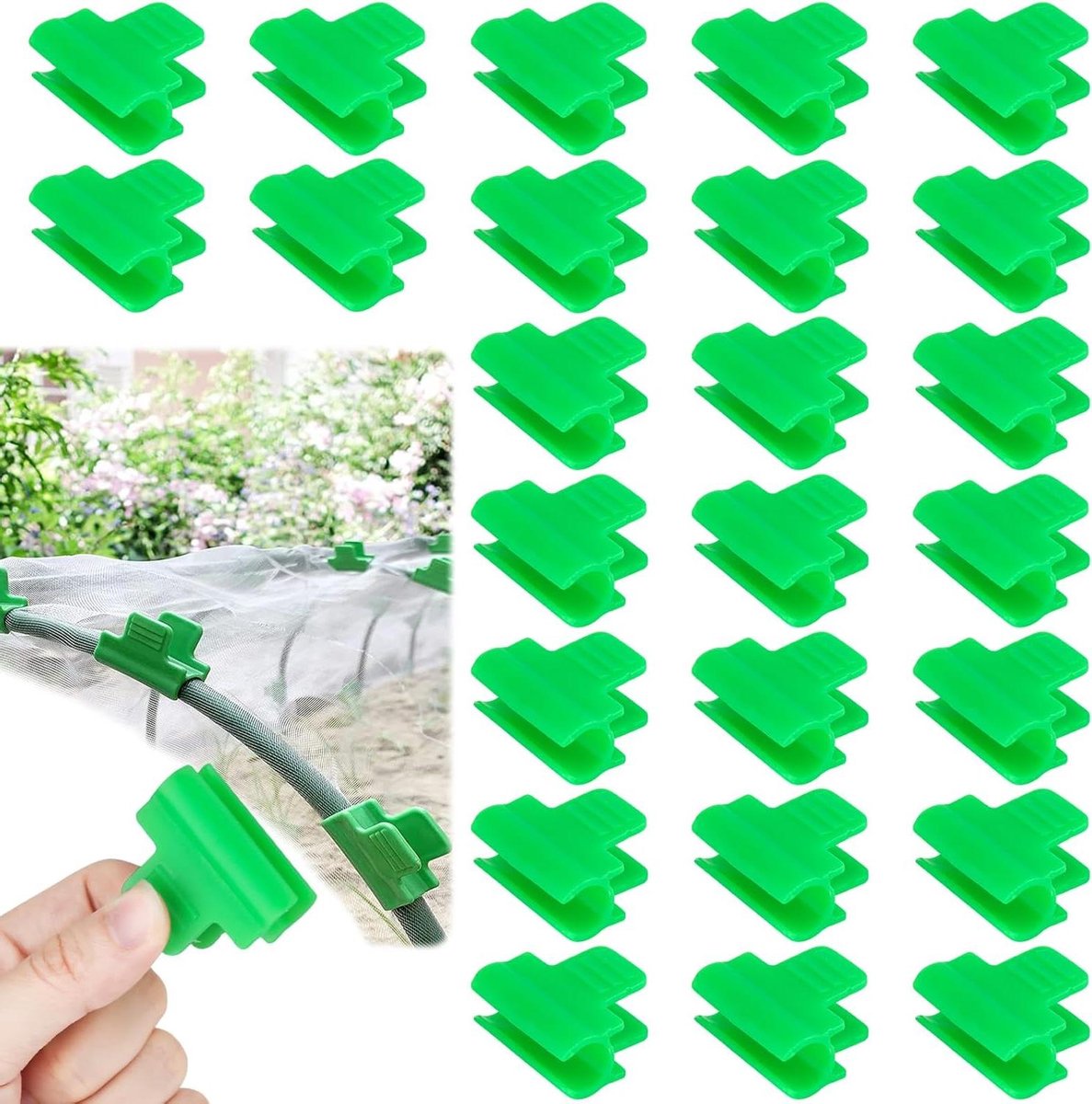 Broeikasklemmen - Net tunnel clips - Planten beschermen - Antislip ontwerp - 11 mm diameter - Groen