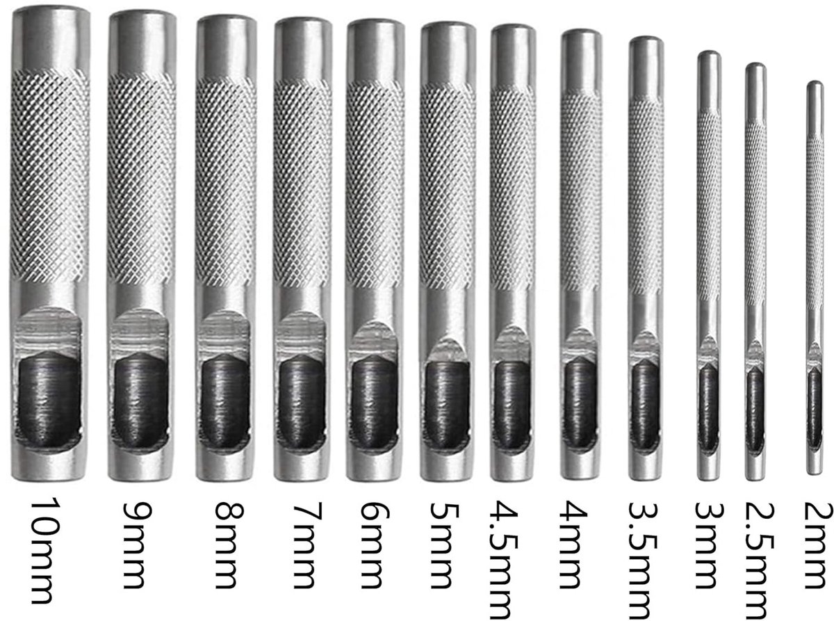 Stansgereedschapsset - Zilver - 12 Stuks - Gatenijzerset van Gelegeerd Staal - Voor Leren Projecten