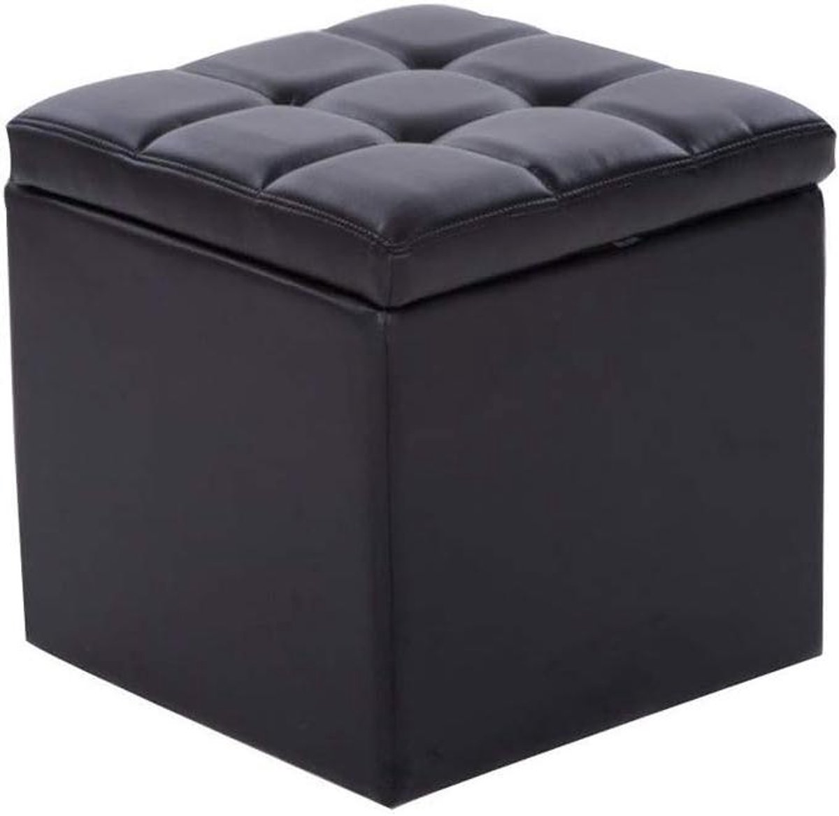 Ottomaanse Kruk - Opbergkruk Voetenbank - Woonruimte Organiseren - Elastische Spons Vulling - 31x31x36 cm - Zwart