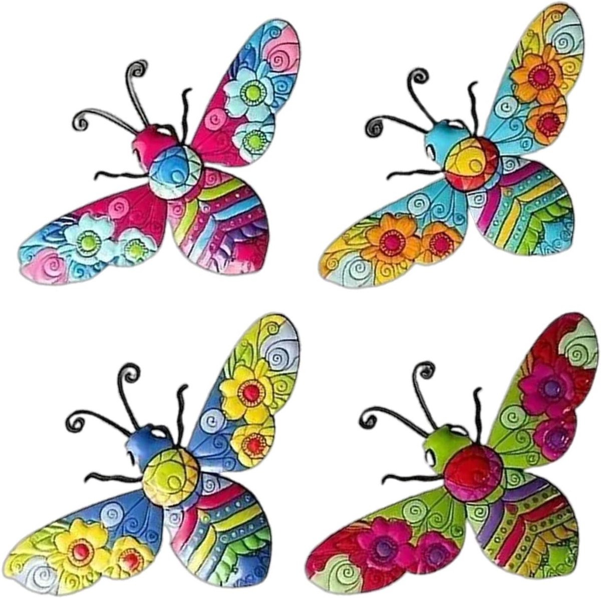 Metalen Bij Decoratie - Wandsculptuur Tuin - Buiten Versieren - Handgesmeed IJzer - 16x13 cm - Kleurrijk