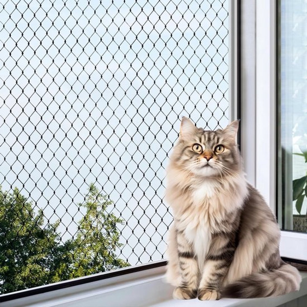 Balkonnet voor Katten, 3 x 4 m, Veiligheidsnet voor Balkon en Raam, Inclusief Bevestigingskoord en Accessoires, Zwart Kattennet, Geen Boren, Voor Beveiliging van Balkon en Terras