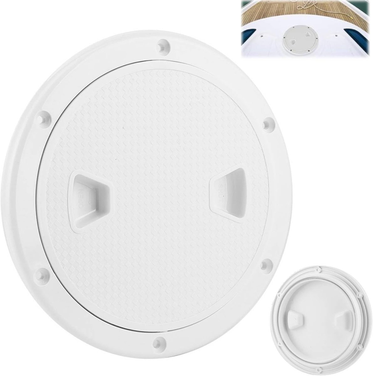 Witte Ronde Waterdichte Inspectiedeksel met Afneembare Dekking, 6 Inch, Plastic, Voor Marine en Jachtgebruik, Antislip en Duurzaam