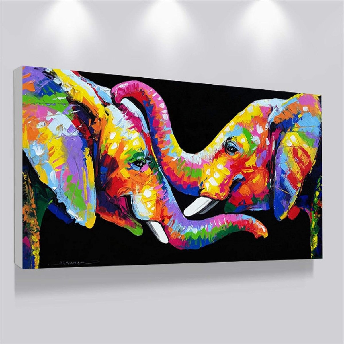 Abstract Dieren Schilderij - Olifant Poster - Woonkamer Decoratie - Eco Vriendelijke Verf - 90x120cm - Met lijst