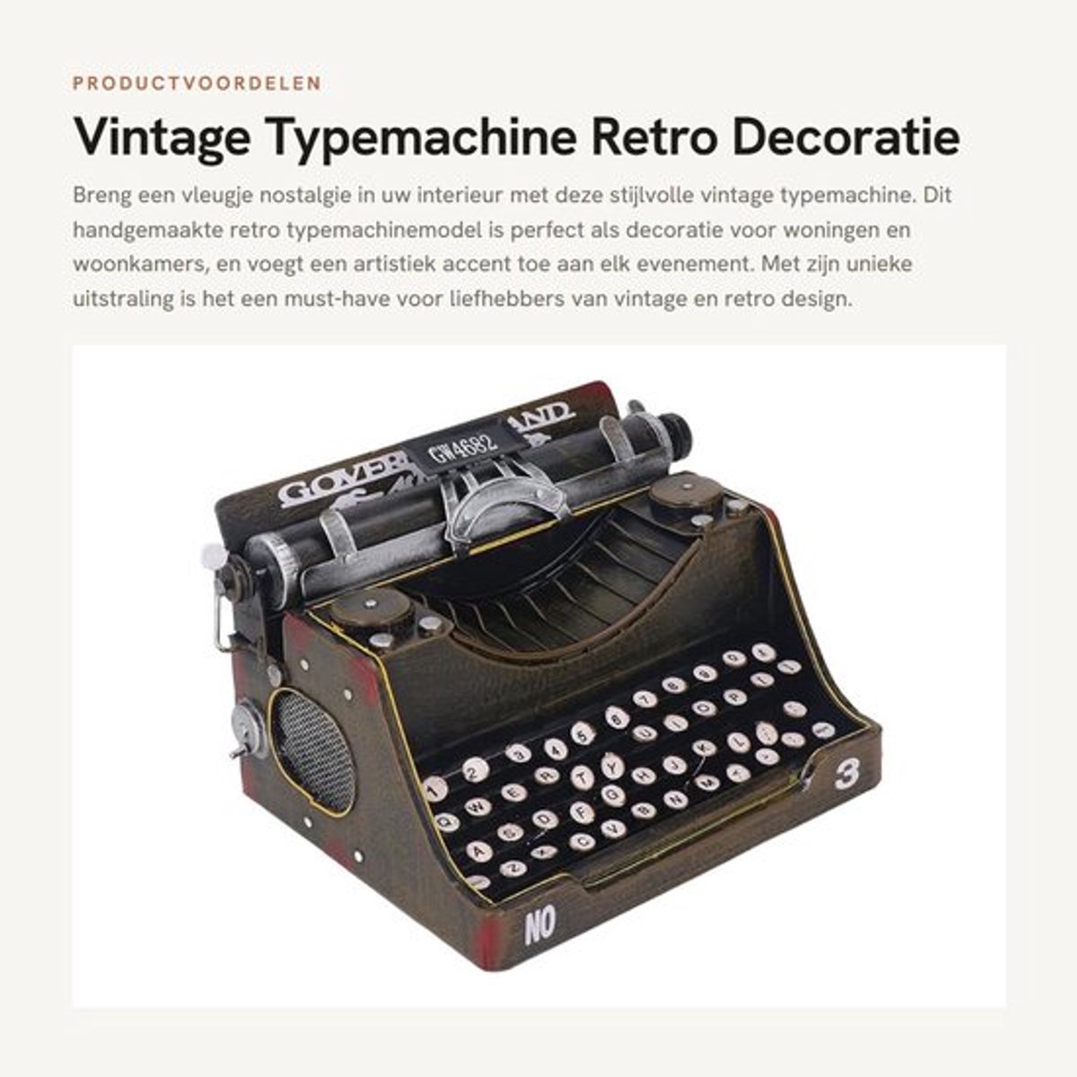 Typemachine Handgemaakt Vintage Design - Retro Decoratie - IJzeren Model - Decoratie Woonkamer - Tijdloze Keuze - Artistieke Uitstraling
