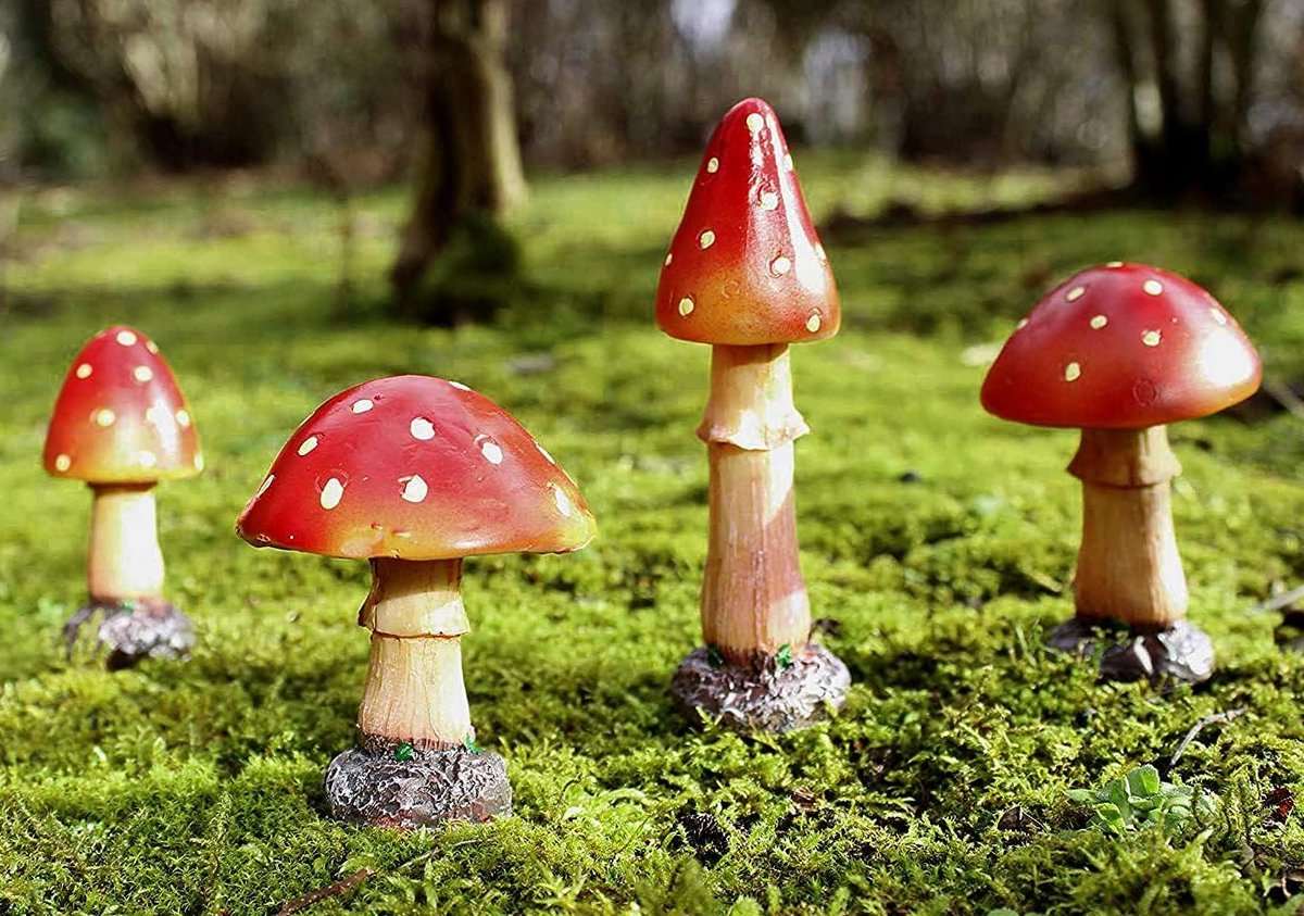 Tuin Paddenstoelen - Feestelijke Decoratie - Tuin Aankleden - Weerbestendig Hars - 4 stuks - Rood