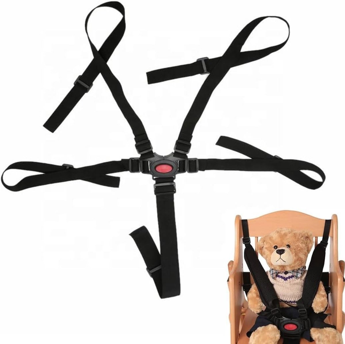 Verstelbare 5-Punts Veiligheidsgordel voor Kinderstoelen en Kinderwagens, Zwart, Veiligheid, Comfort, Kinderen
