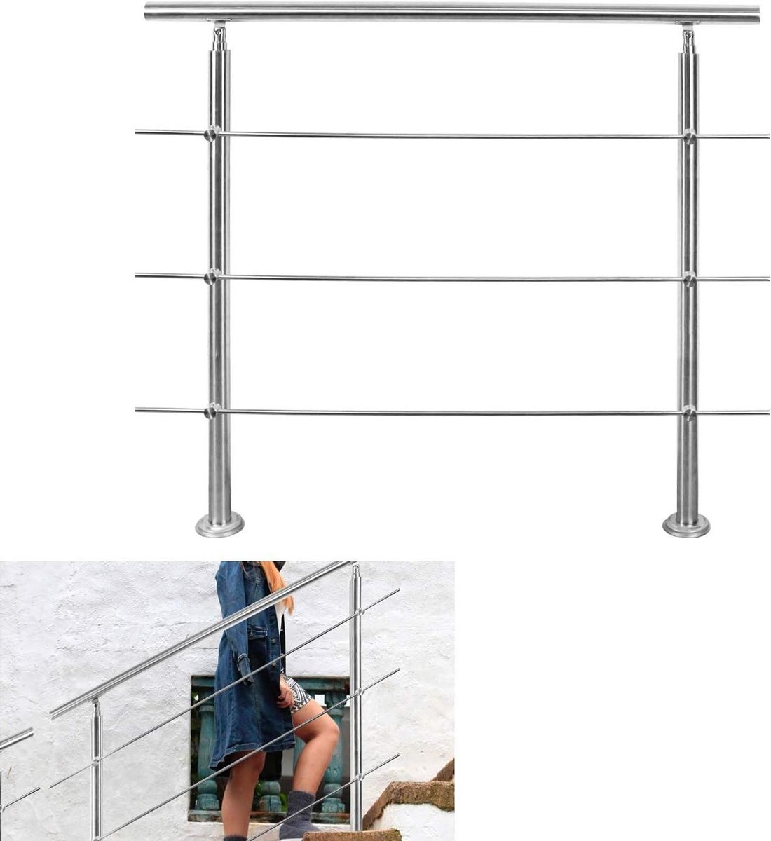 Roestvrijstalen Leuning - Trapleuning Buiten - Veilige Toegang - Weerbestendig Materiaal - 80 cm - Zilver