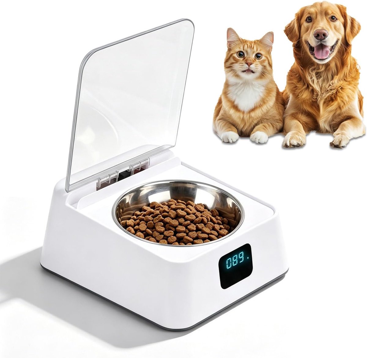 carmdering - Automatische Voerdispenser voor Katten en Honden – Infraroodsensor – 300 ml – Roestvrijstalen Kom – Voor Nat- en Droogvoer