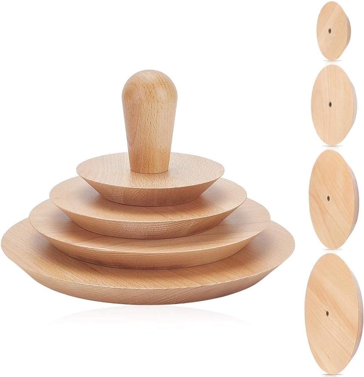4 Stuks Houten Potten Mallen voor Keramiek, Handvat, 12/16/19.8/24.1 cm, Gereedschap voor Schalen, Molding en DIY Creaties