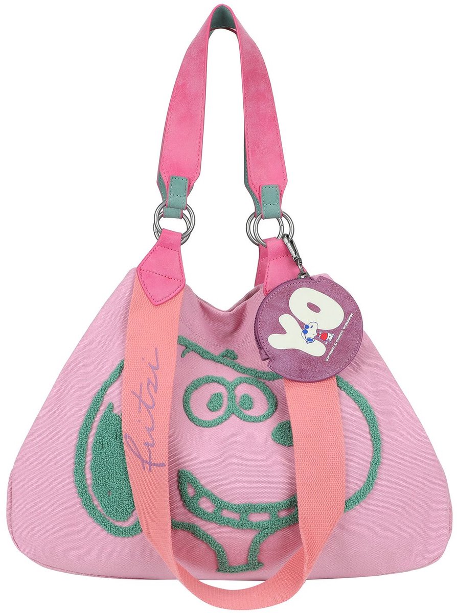 Fritzi aus Preußen schoudertas Peanuts™ x Fritzi Izzy Medium Smile Flocked Shopper Pink roze