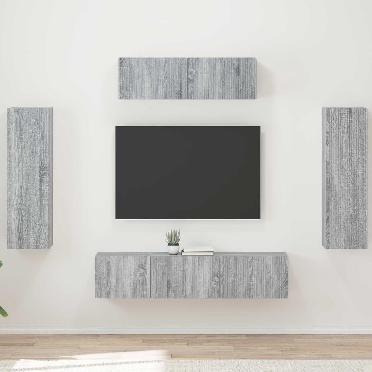 Wandgemonteerde tv-kast - Zwevende tv-meubel - Woonkamer organiseren - Zwevend design - 100 x 31 x 295 cm - Grijs