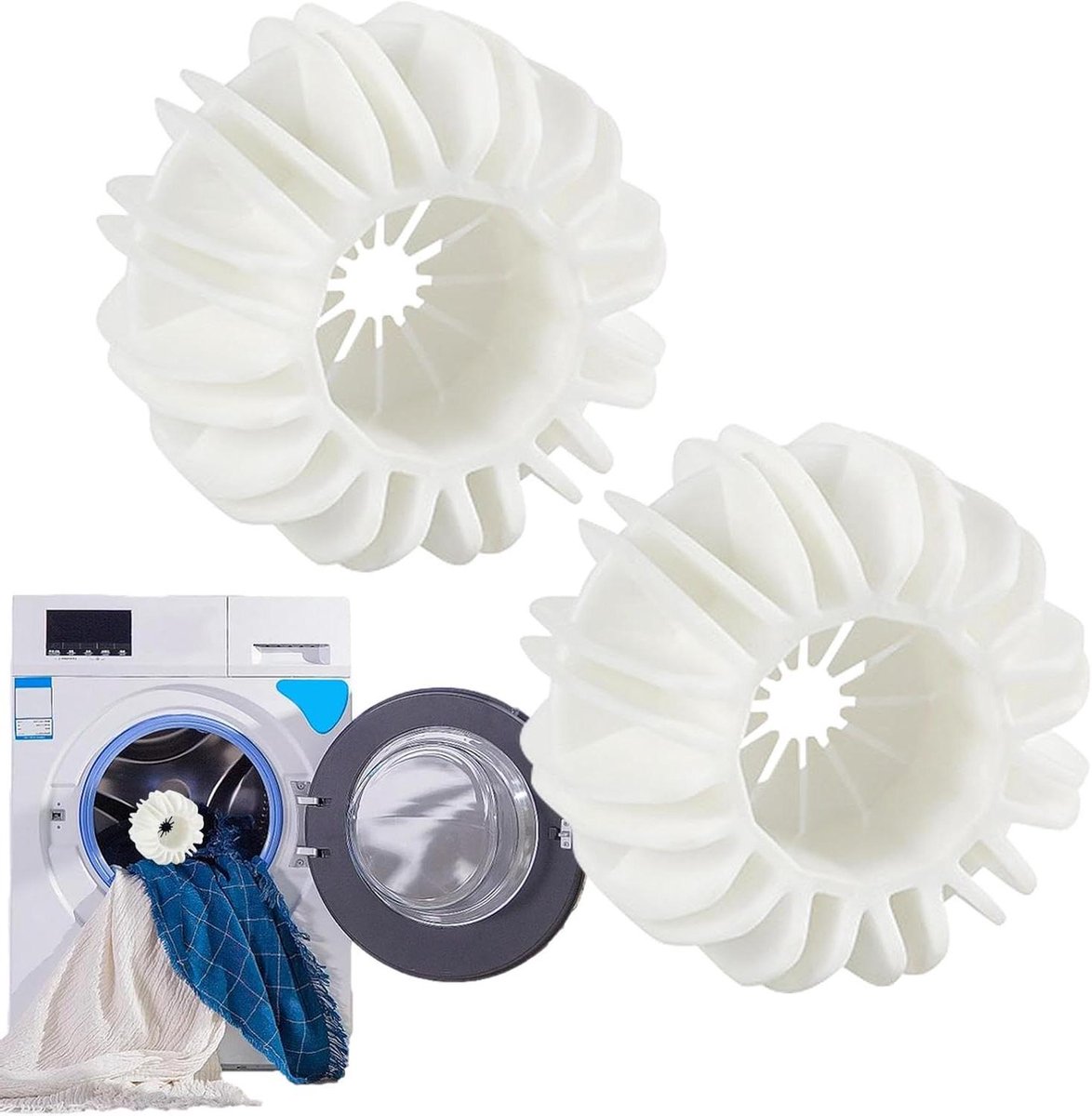 Wasmachinewasballen - Wasballen anti-klit - Kleding reinigen - Verhoogt wrijving kreukvrij - 6.5 cm diameter - Wit