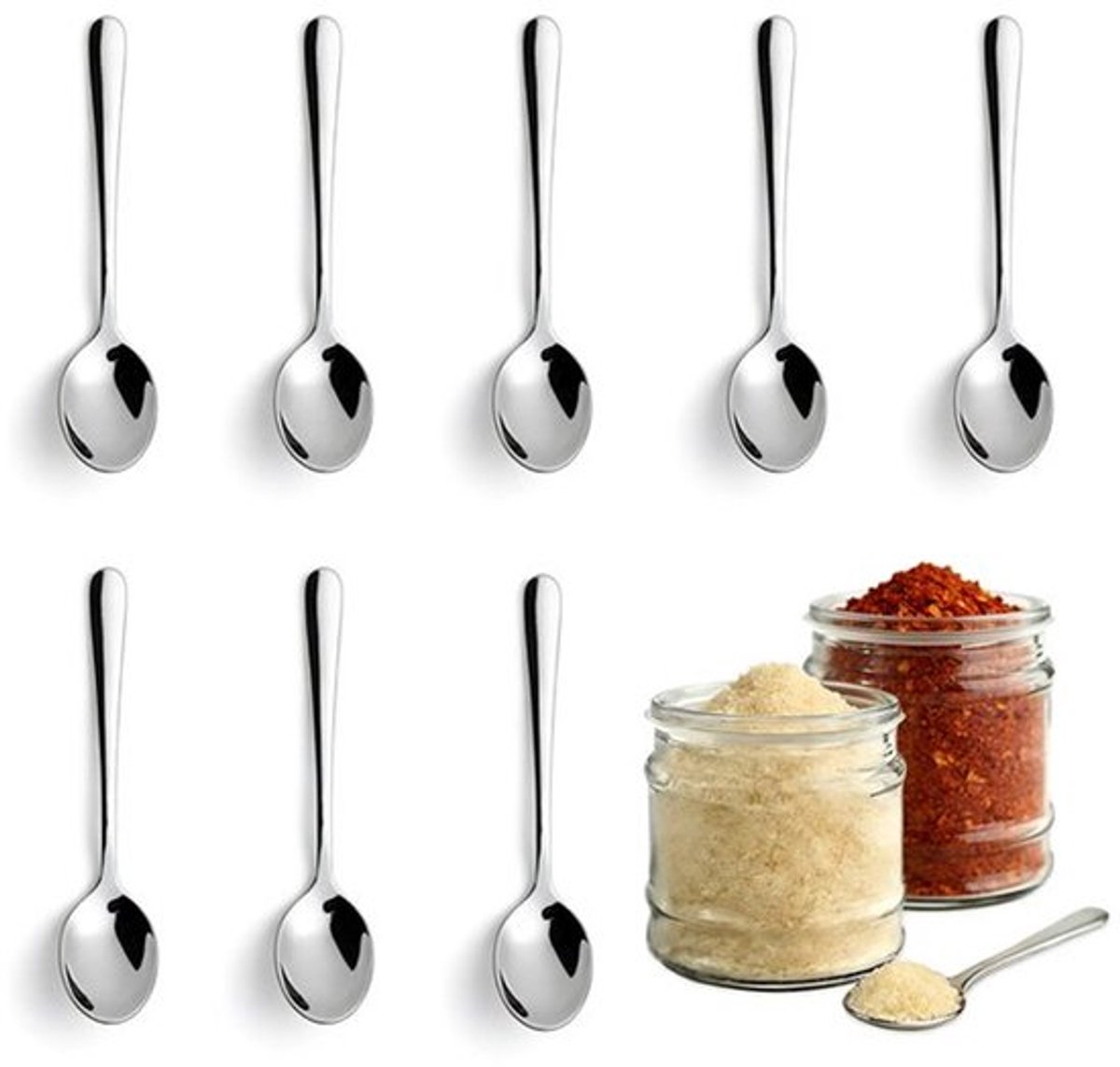 8-delige mini-kruidenlepelset - 7,5 cm - 304 roestvrij staal - kleine ronde lepel - dessertlepel - extra kleine zoutlepel voor huishoudelijk gebruik - zilverkleurig
