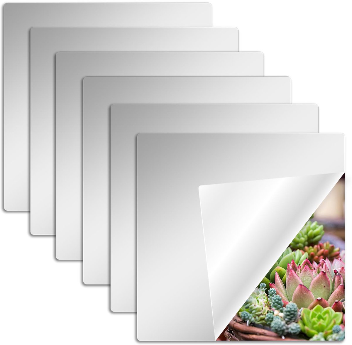 Zelfklevende Acryl Spiegelfolie voor Wanddecoratie (6 stuks, 20 x 20 cm)