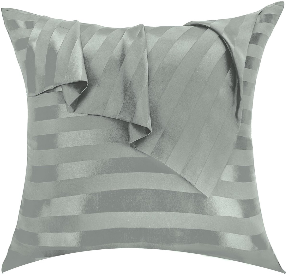 Set van 2 Satin Kussenhoezen 65x65 cm met Rits, Lichtgrijs Gestreept