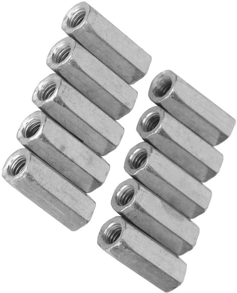 Zeskantmoer M6 - 10 Stuks - Verzinkt - Binnendraad - Draadstang - Stevig en Duurzaam - Voor Montage en Reparatie - Moer