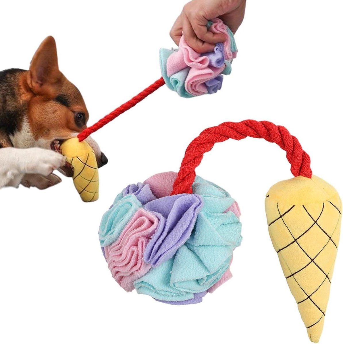 Snuffelbal Hond - Honden speelgoed - Mentale Stimulatie - IJskegelvorm - 41x12x10cm - Geel