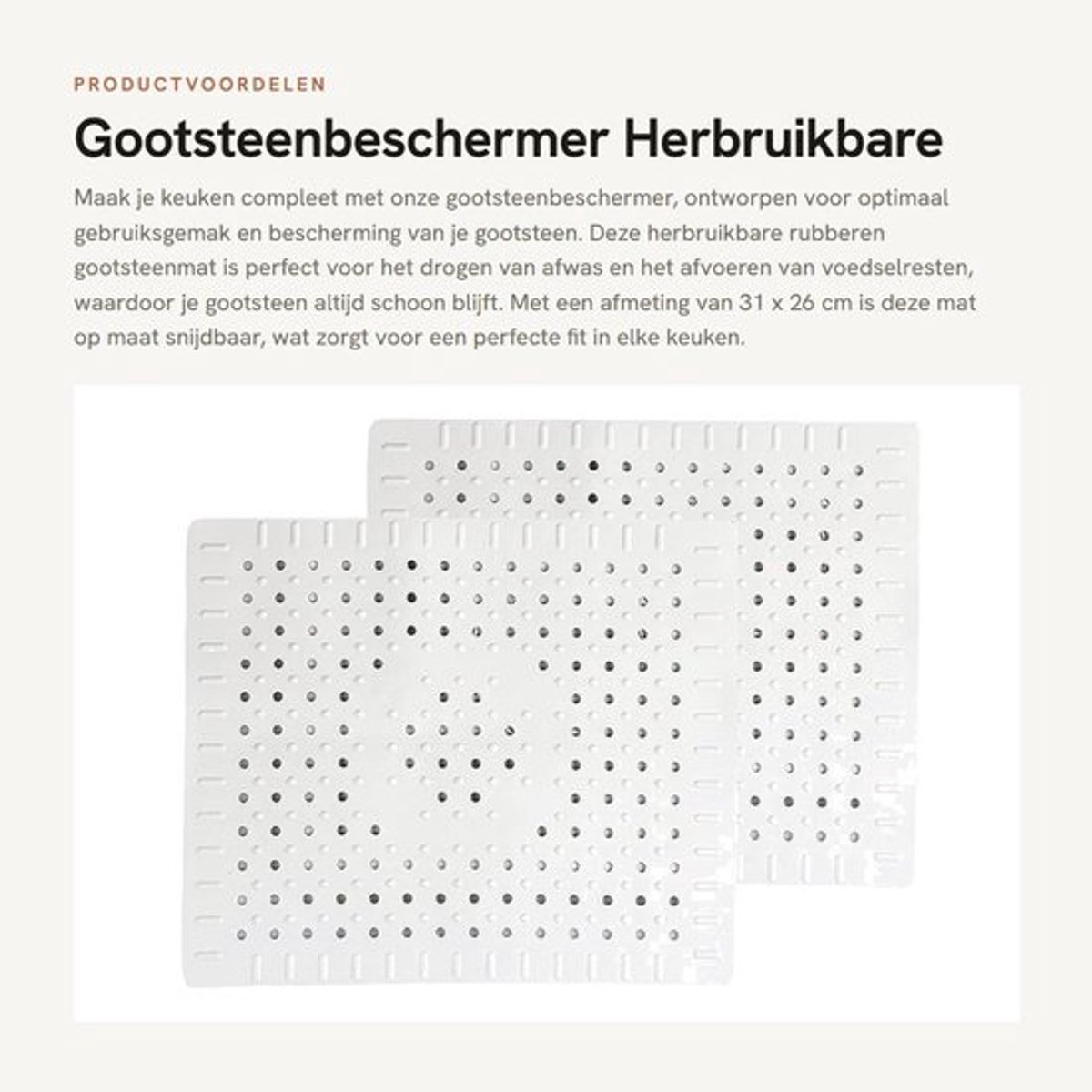 Gootsteenbeschermer 2 stuks - Rubber - Herbruikbaar - Draagbaar - 31 x 26 cm - Makkelijk schoon te maken - Afvoermat