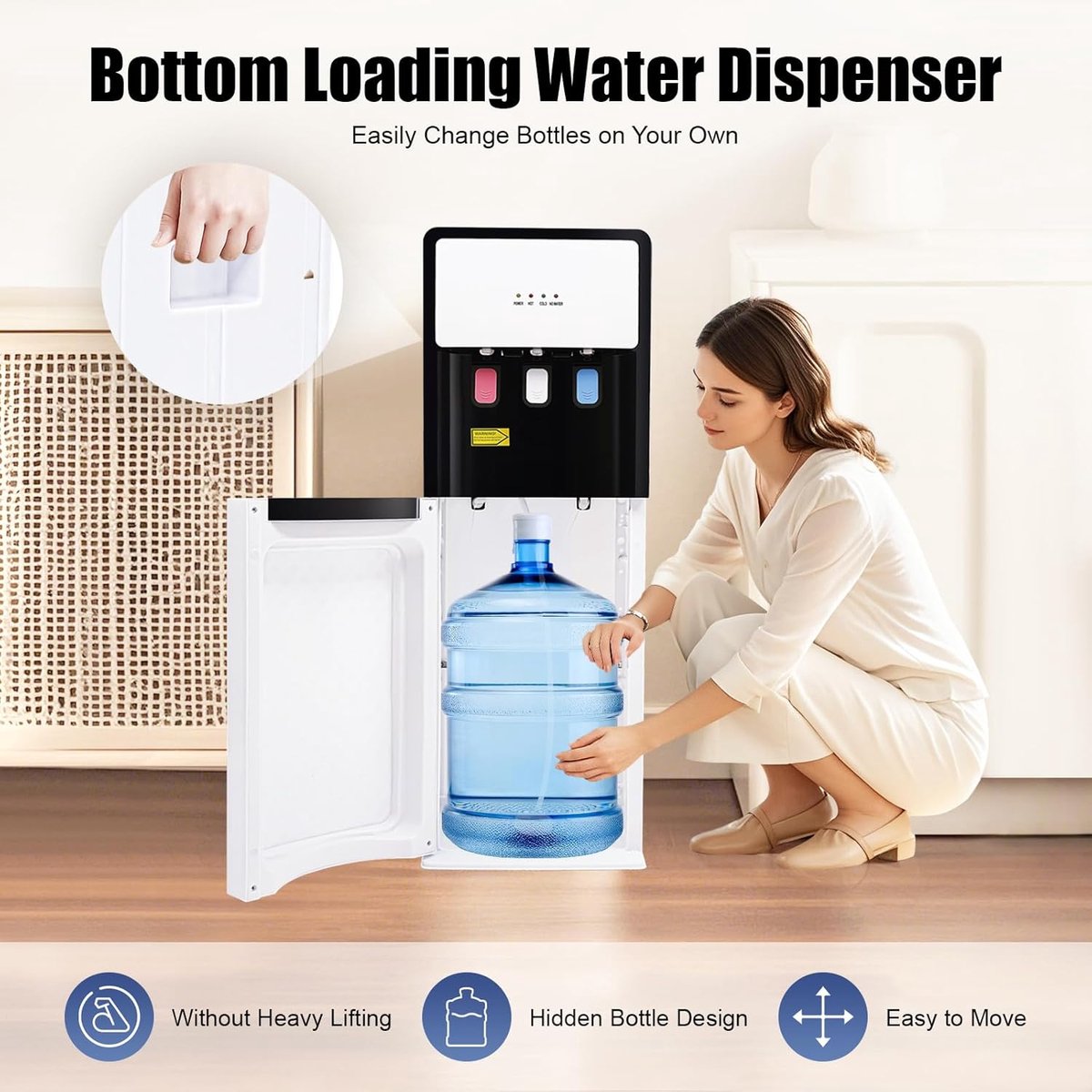 Waterdispenser Staand - Waterkoeler Warm Koud - Direct Drinkwater - Bodemvulling Fles - 925 cm Hoog - Wit