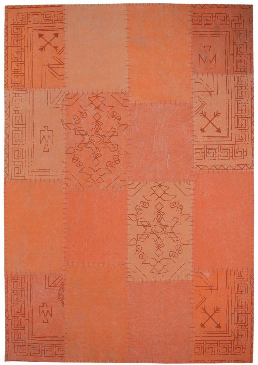 Padiro laagpolig vloerkleed 120 x 170 cm - multi / oranje - patchwork design - met grote rechthoekige vlakken en vintage ornamenten - geschikt voor vloerverwarming - van katoen