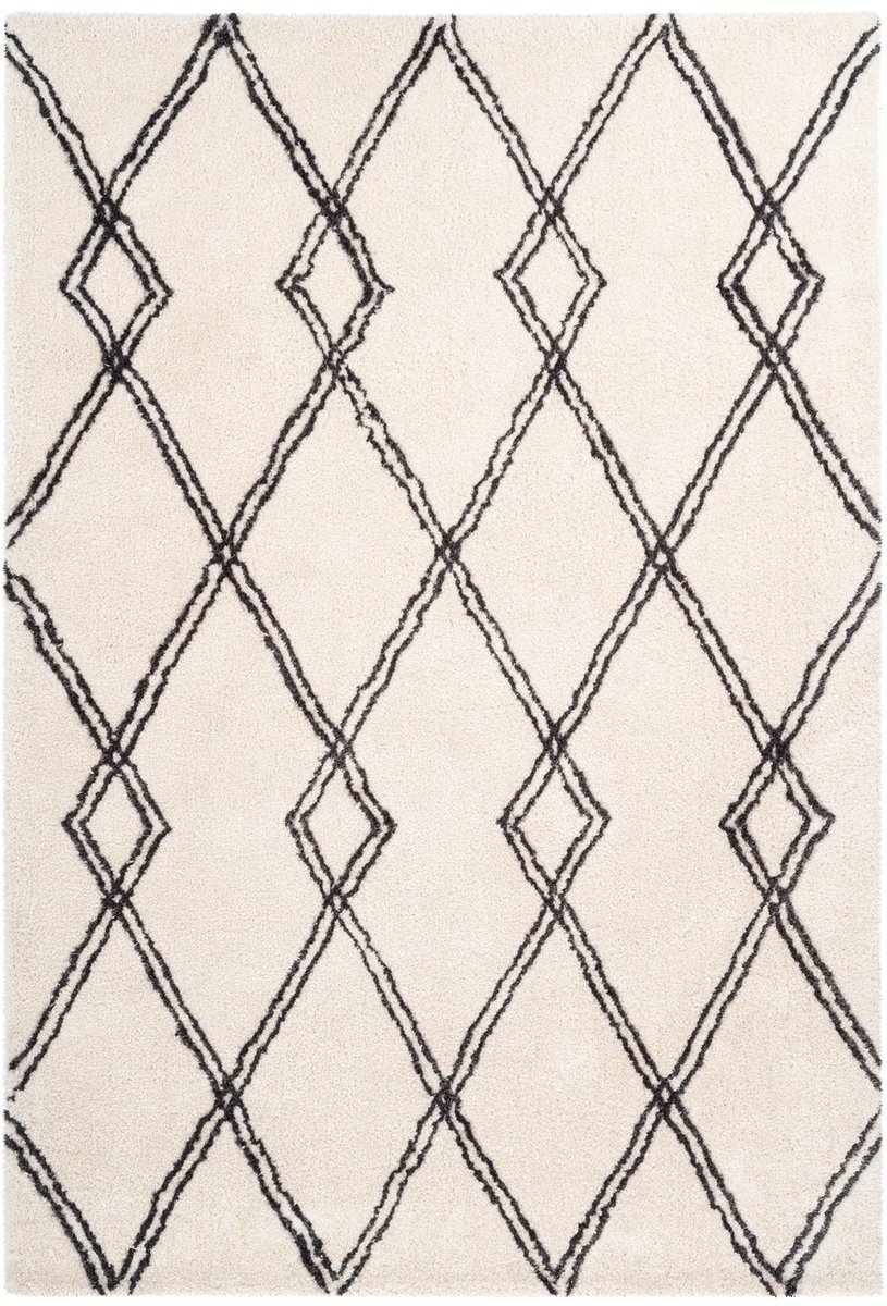 Padiro hoogpolig vloerkleed 200 x 290 cm - crème / off-white - modern geometrisch patroon - geschikt voor vloerverwarming - van polyester