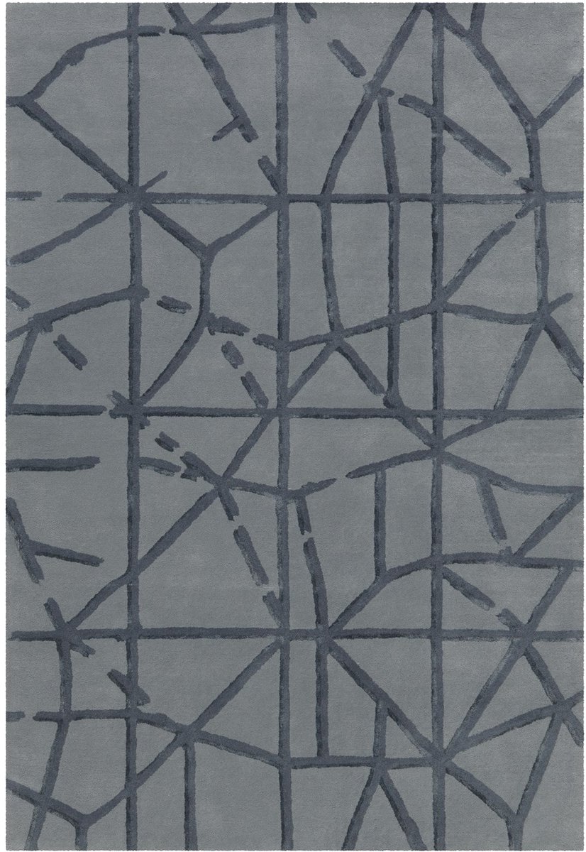 Padiro laagpolig vloerkleed 170 x 240 cm - grijs - modern abstract design - geschikt voor vloerverwarming - van wol en viscose