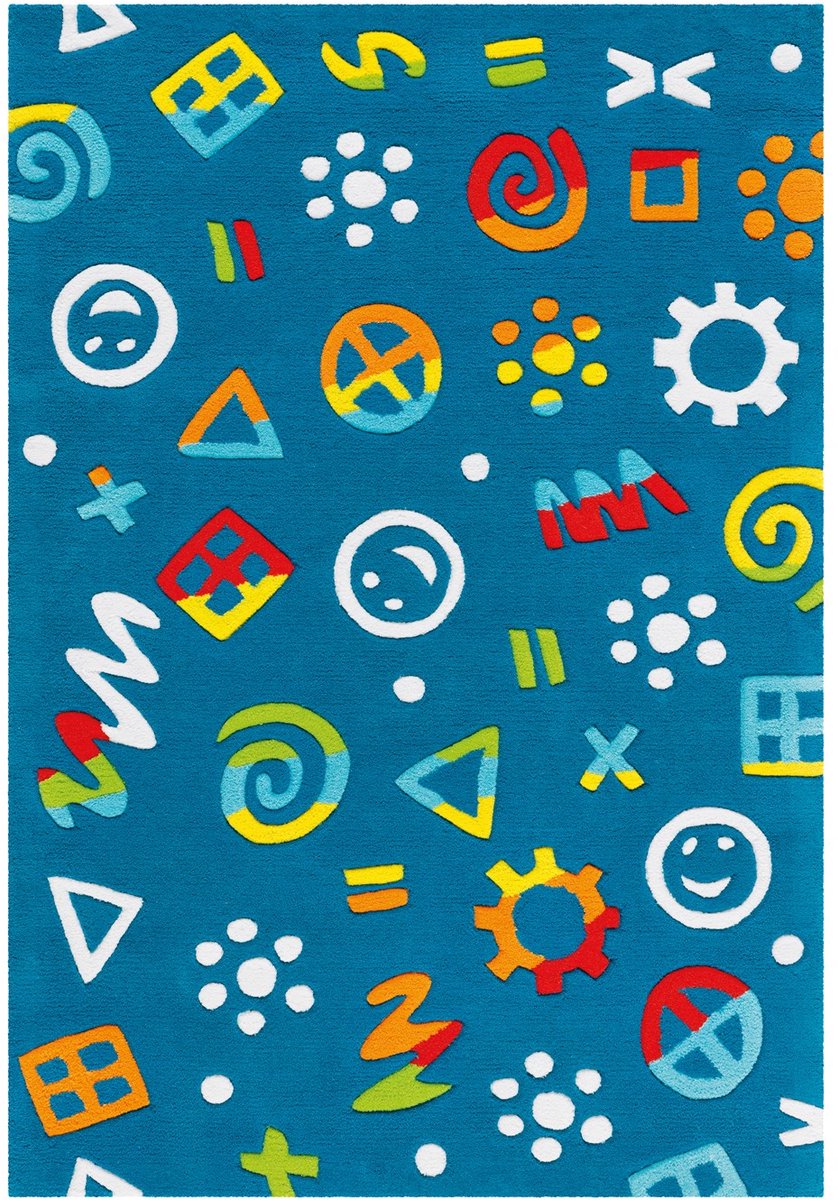 Padiro kindervloerkleed 110 x 160 cm - blauw - speels kindermotief - met emoji-motief - geschikt voor vloerverwarming - van modacryl