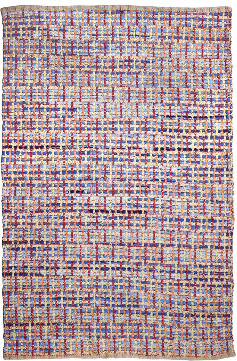 Padiro laagpolig vloerkleed 120 x 170 cm - meerkleurig - geometrisch ruit- en blokpatroon - geschikt voor vloerverwarming - van jute