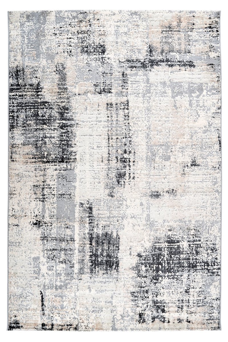 Padiro laagpolig vloerkleed 80 x 150 cm - grijs - modern abstract design - van polypropyleen en shrink polyester