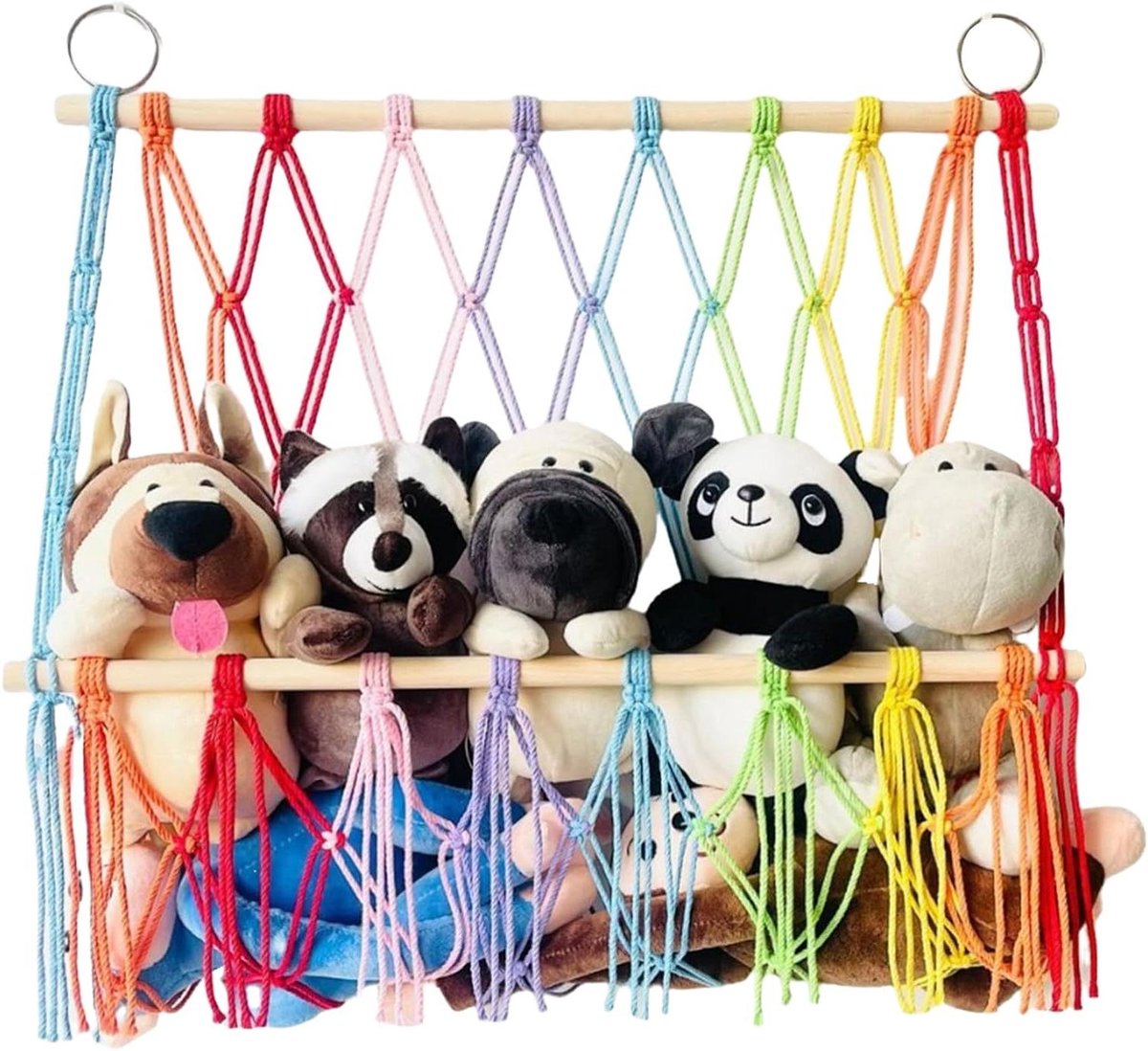 Hangmat Voor Knuffels - Speelgoedopbergnet Hoekhangmat - Kamer Organiseren - Handgeweven Katoenen Touw - 52x50 cm - Multicolor