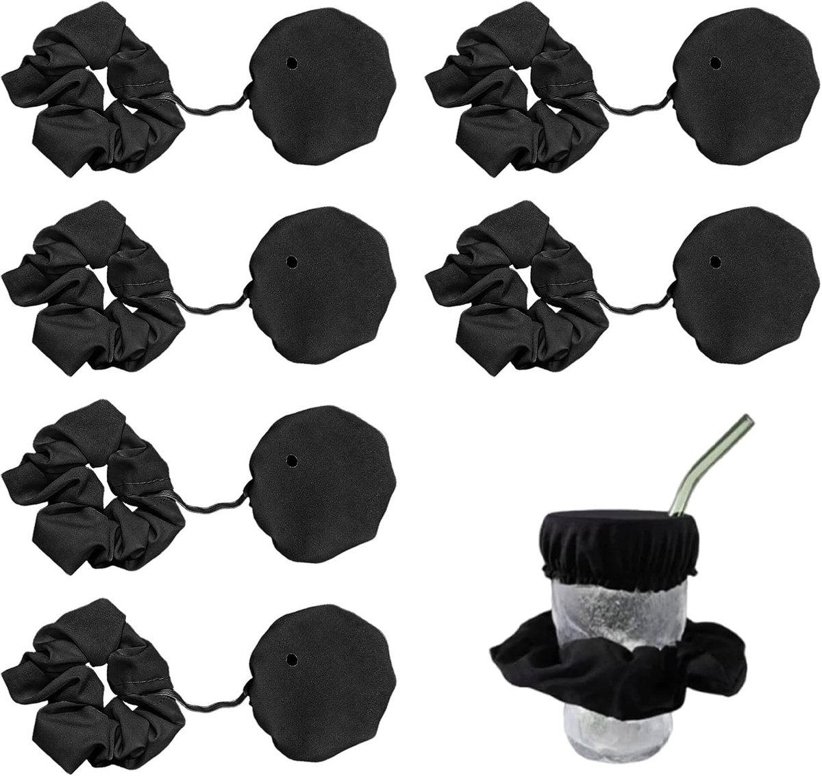 Set van 6 Herbruikbare Elastische Drinkcovers, Anti-Spikes Scrunchies voor Bescherming tegen Insecten, Perfect voor Feestjes, Strand en Bars