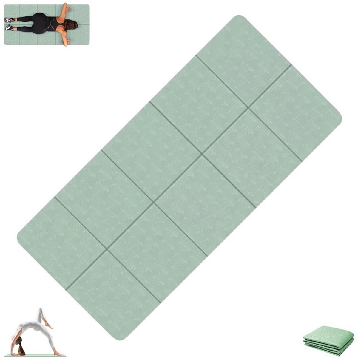 Opvouwbare yogamat - Yogamat - Antislip yogamat - Draagbaar - Fitnessmat - 183*61*0,4 cm - Oefenmat - Groen