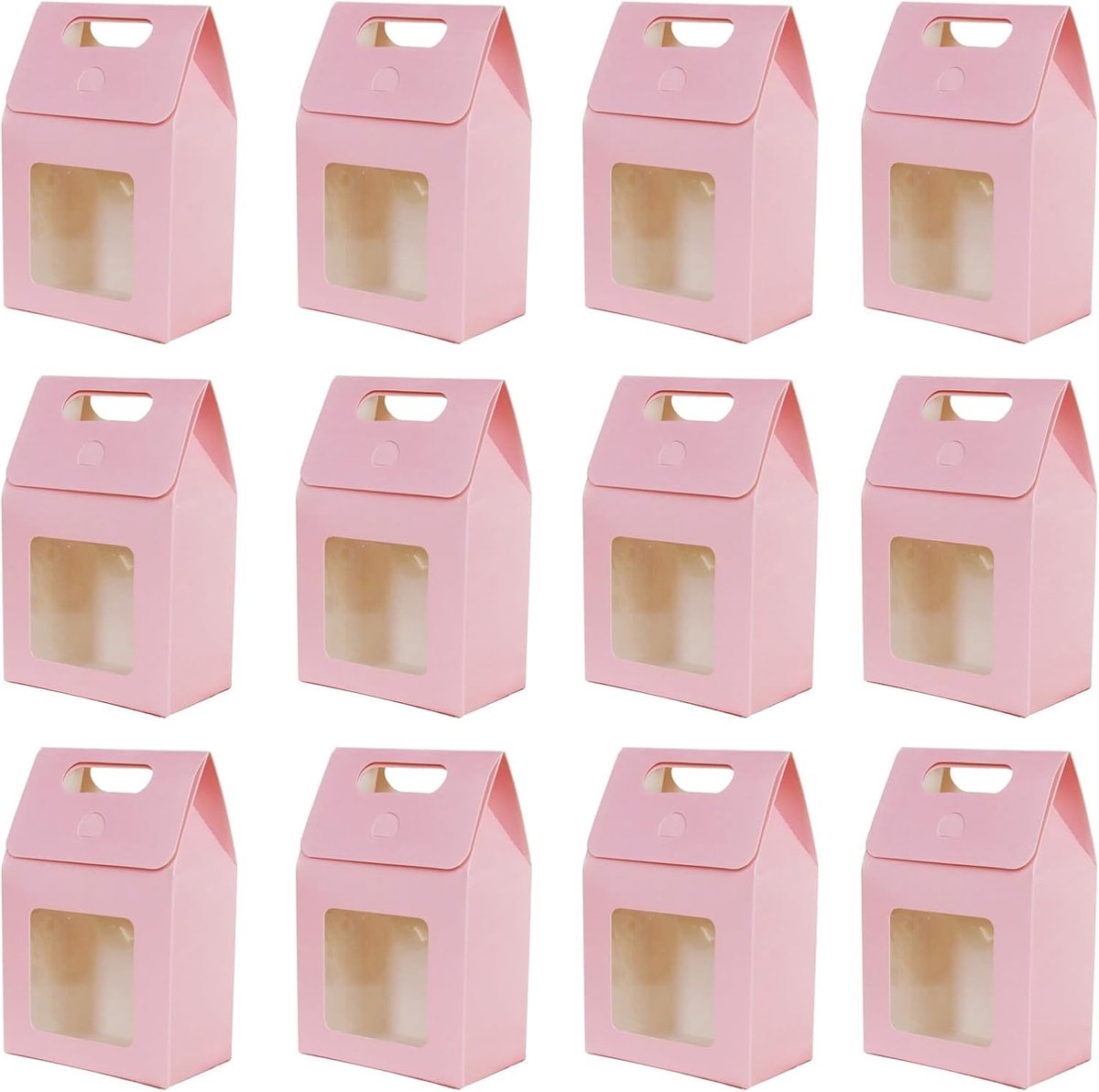 Kraft Papieren Cadeautassen met Handvat - 12 Stuks Roze 10x6x15cm, Ideaal voor Feestjes, Verjaardagen en Trouwerijen