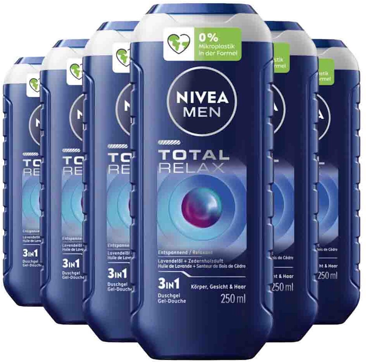 NIVEA Men Shampoo & Douchegel 3in1 Total Relax - 6 x 250 ml - Voordeelverpakking