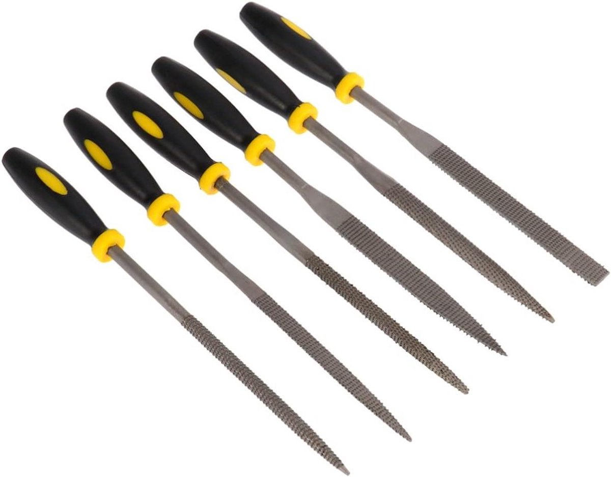 Vijlenset Metaal Hout - Raspen set - Precisiewerk Vormgeven - Individueel Gesneden Tandpatroon - 6 Stuks - Zwart