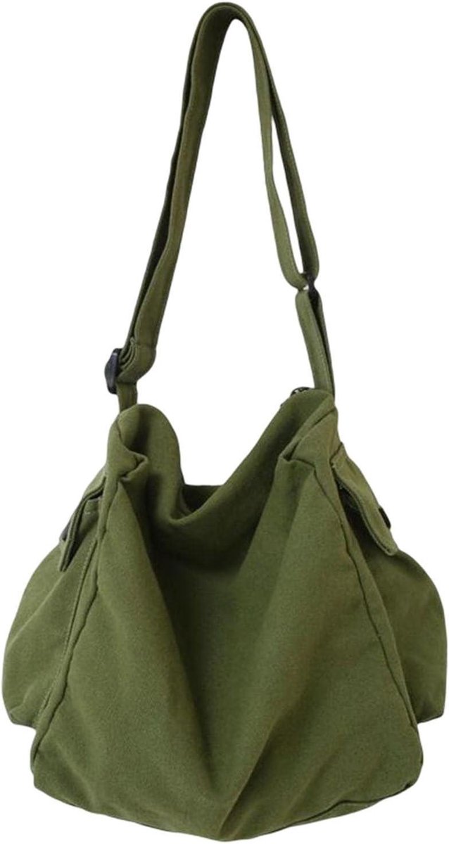 Canvas Schoudertas - Dames Hobo Tas - Dagelijks Gebruik - Verstelbare Band - 29x25x22 cm - Groen