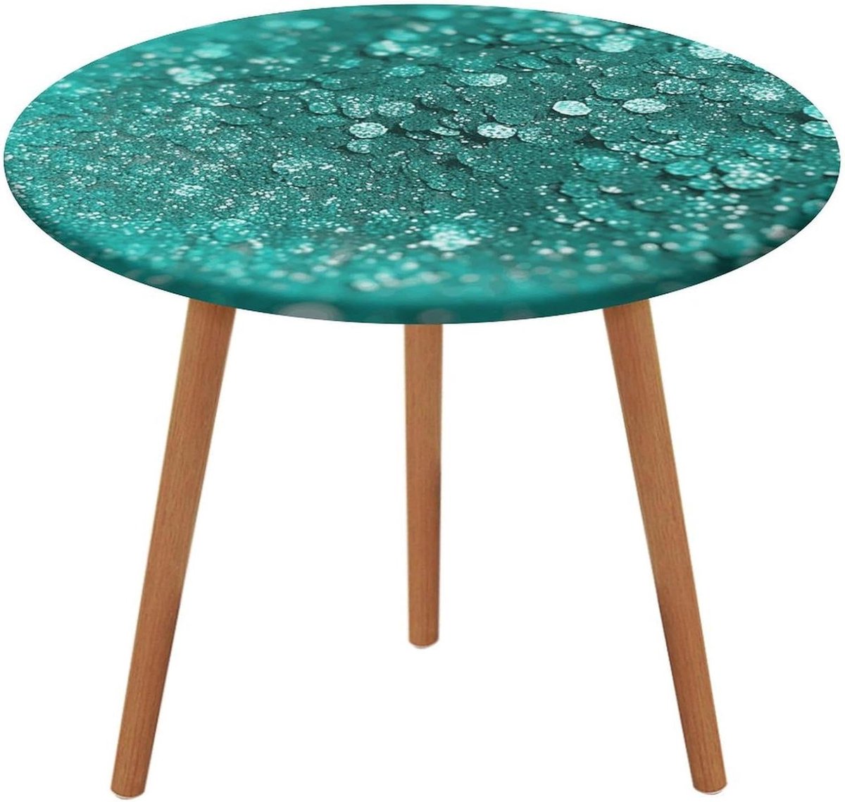 Ronde Tafelkleed - Tafelhoes Waterdicht - Tafel Beschermen - Met Elastische Rand - 130 cm - Turquoise Glitter