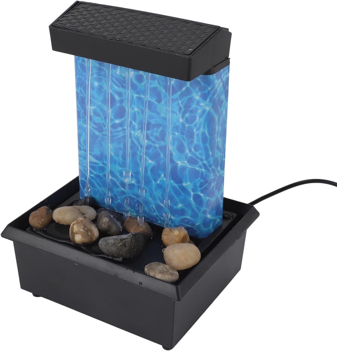 Stijlvolle Tafel Waterfontein met Rivierstenen en LED Verlichting voor Binnengebruik, Perfect voor Kantoor- en Woondecoratie, USB of Batterij Aangedreven